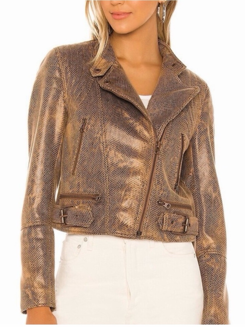We The Free Vegan Leather Distressed Brown Textured Fenix Moto Jacket